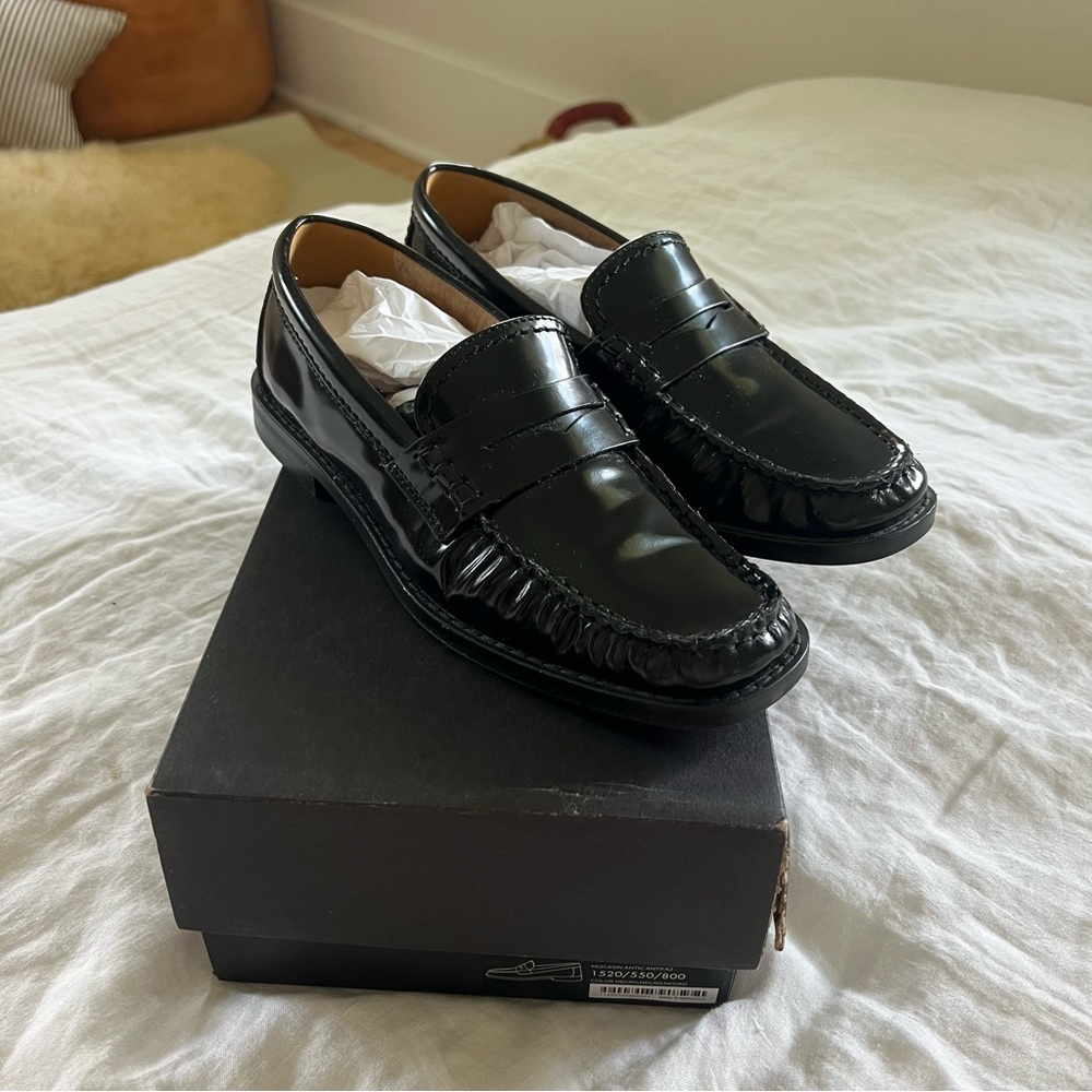 MASSIMO DUTTI Black Leather Penny Loafers Size 6.5 - Picture 5 of 7